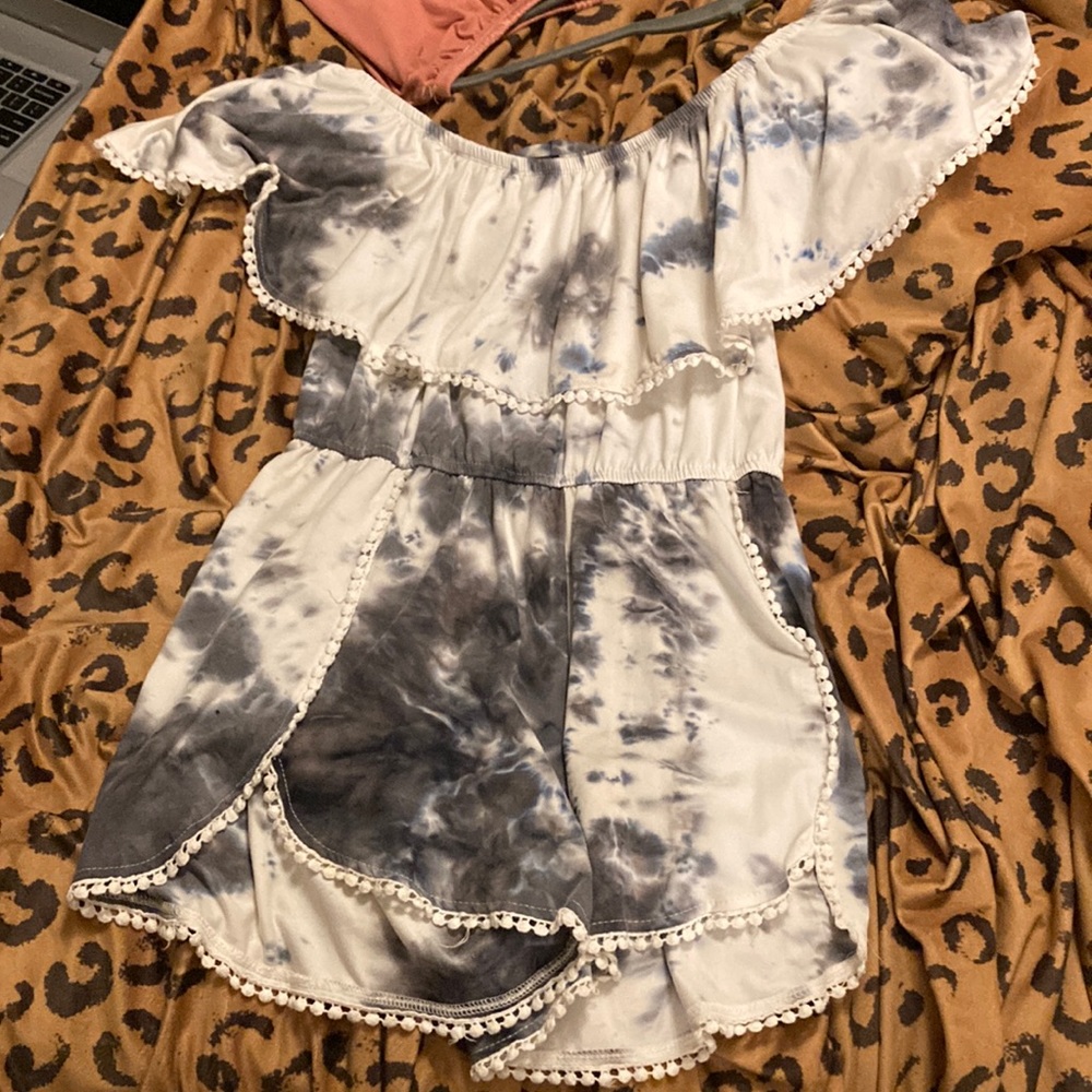 Tie dye navy off shoulder romper